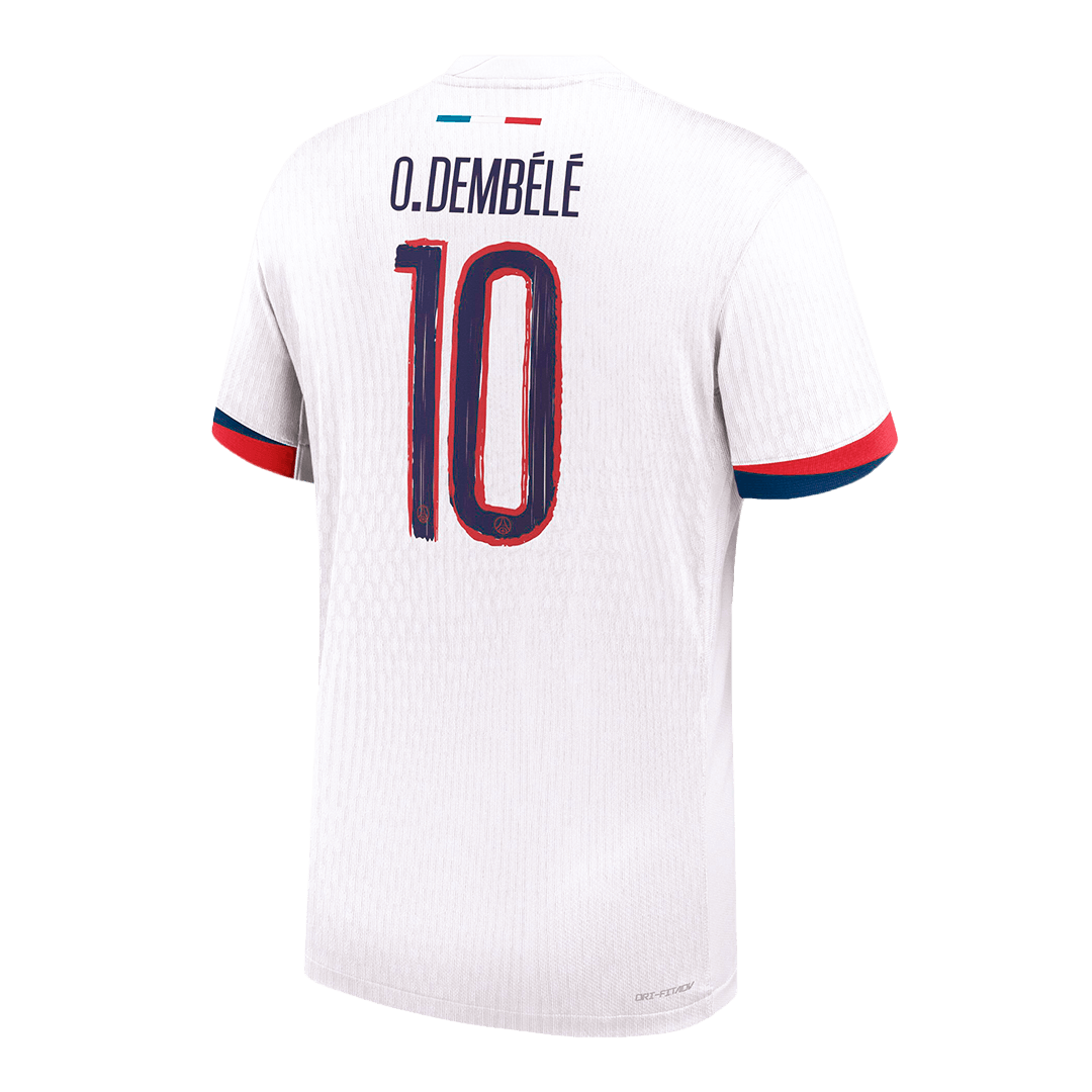 Camiseta de fútbol visitante auténtica de O.DEMBÉLÉ#10 del PSG 2024/25, blanca - UCL