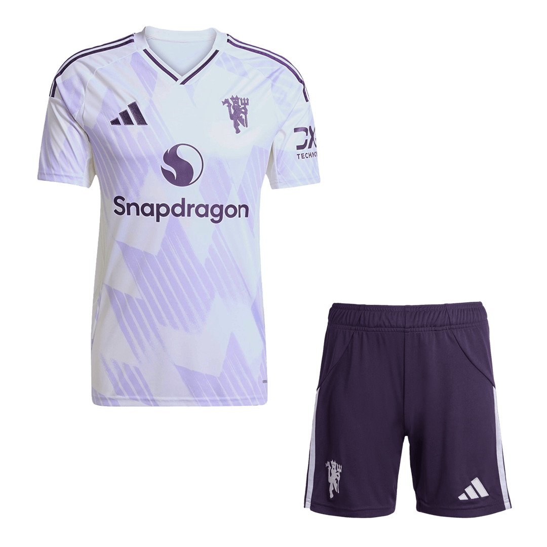 Kit de visitante del Manchester United (camiseta y pantalón corto) 2025/26, color blanco