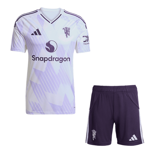 Kit de visitante del Manchester United (camiseta y pantalón corto) 2025/26, color blanco