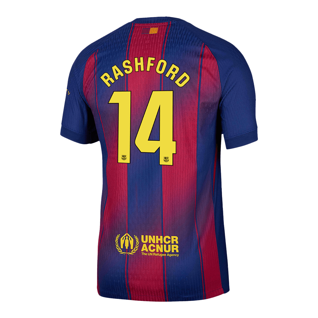 Camiseta de fútbol local del Barcelona 2025/26, auténtica, RASHFORD #14, roja y azul