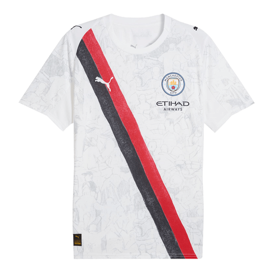 Camiseta de fútbol para niño del Manchester City 2025/26, blanca