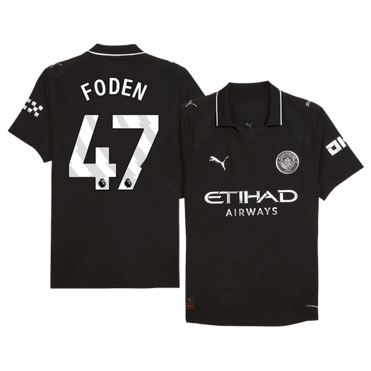 Camiseta de fútbol visitante auténtica FODEN #47 del Manchester City 2025/26, negra