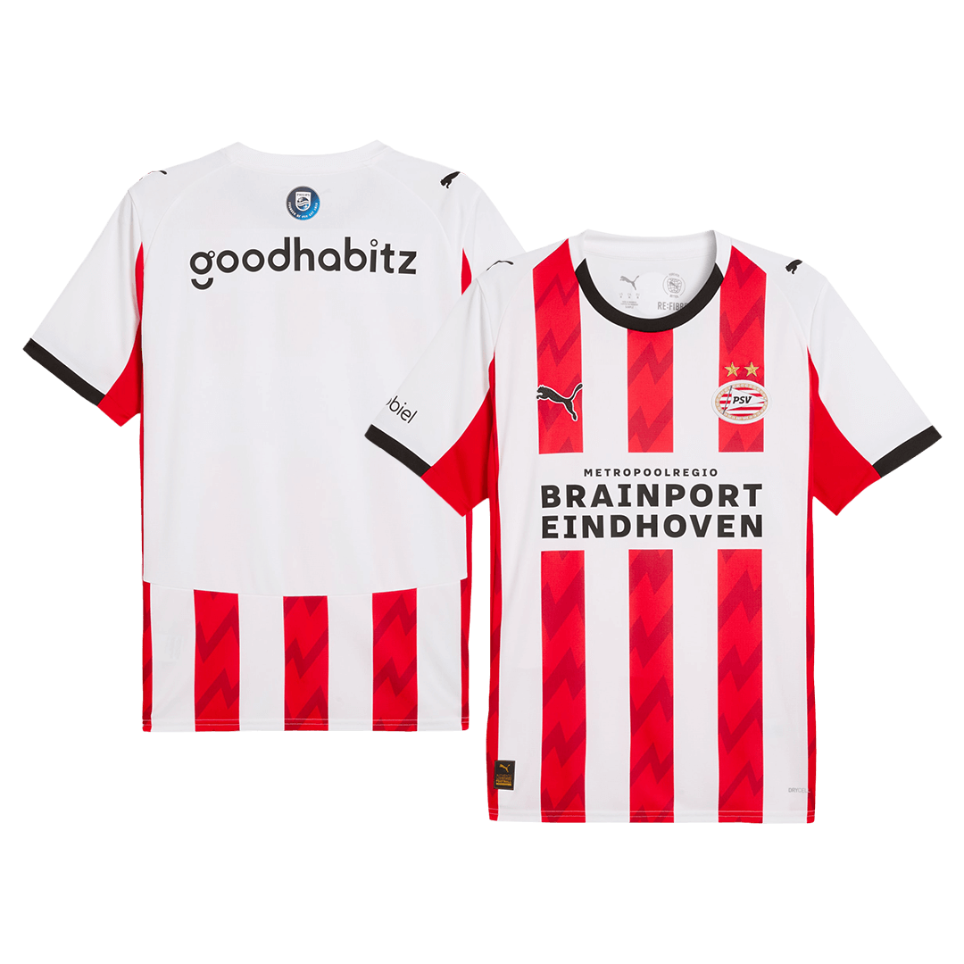 Camiseta de fútbol local del PSV Eindhoven 25/26, roja y blanca