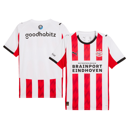 Camiseta de fútbol local del PSV Eindhoven 25/26, roja y blanca