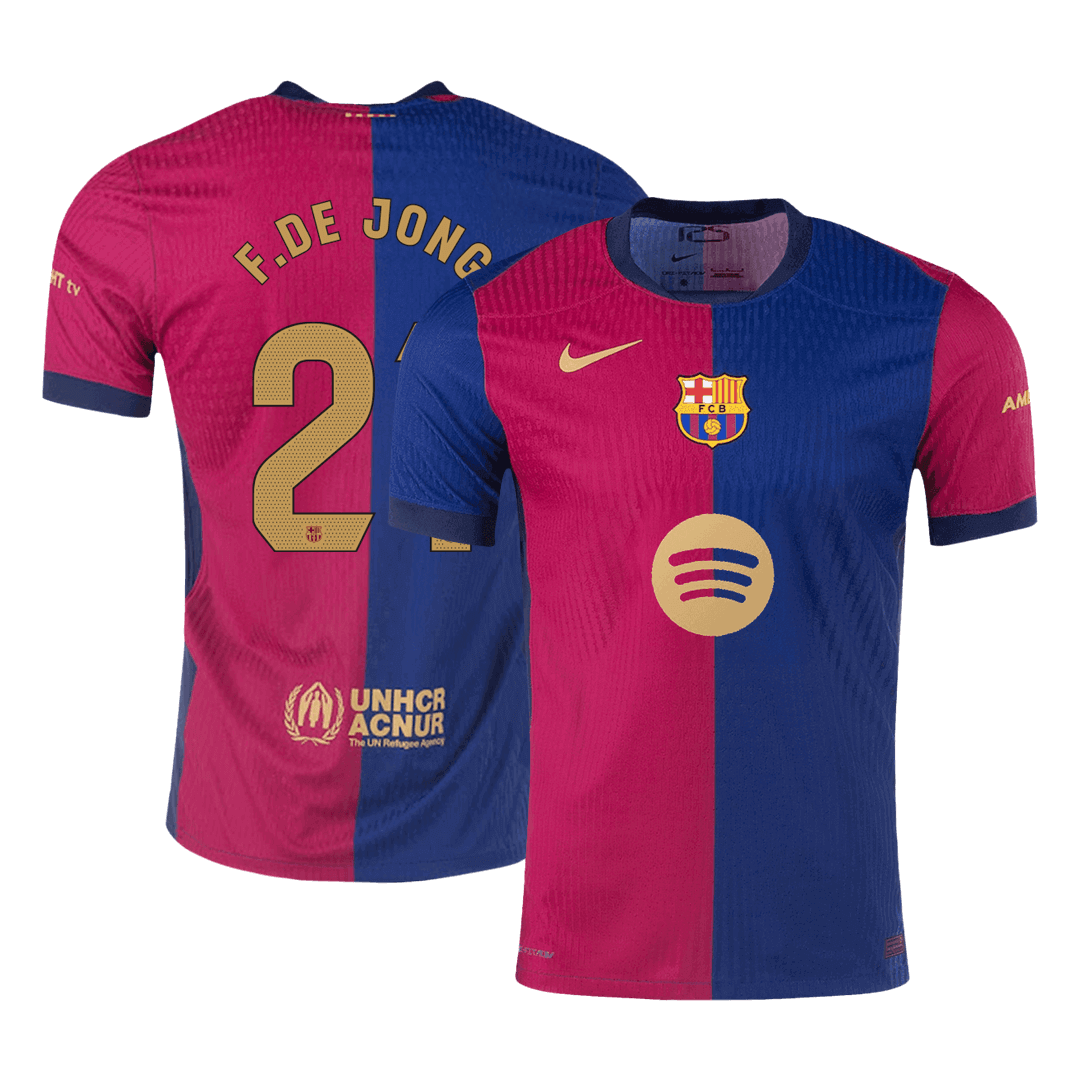 Camiseta de fútbol local auténtica de F.DE JONG #21 del Barcelona 2024/25 - Logotipo de Spotify sin texto