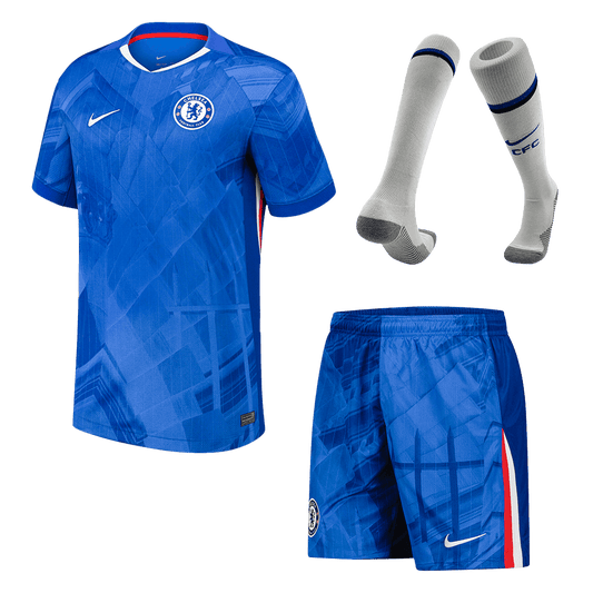 Kit de fútbol local del Chelsea (camiseta, pantalones cortos y calcetines) 2025/26, azul