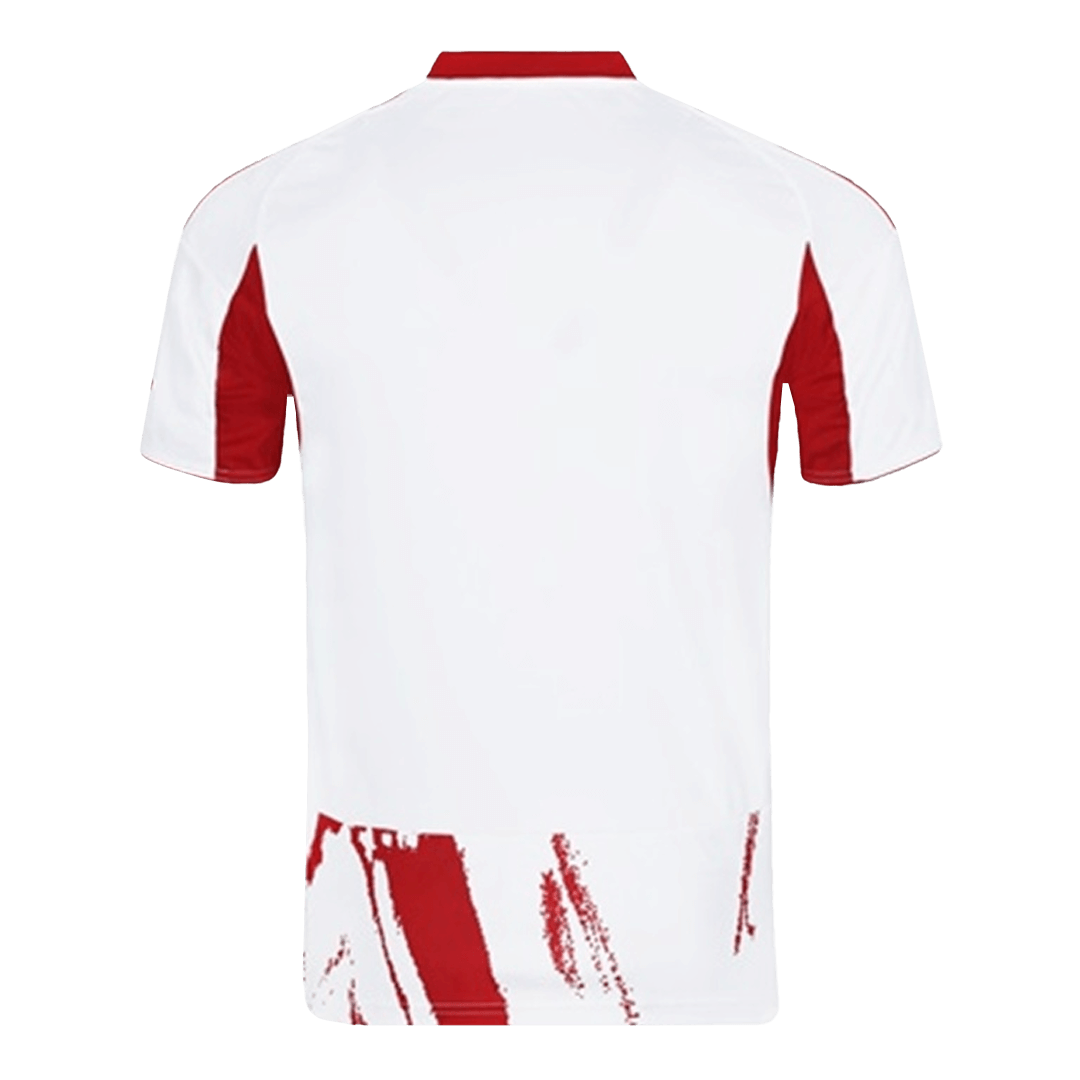 Camiseta de visitante del Olympiacos 2025/26, roja y blanca
