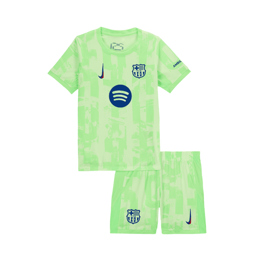 Kit de fútbol infantil de visitante del Barcelona (camiseta y pantalón corto) 2024/25 - UCL (logotipo de Spotify sin texto)
