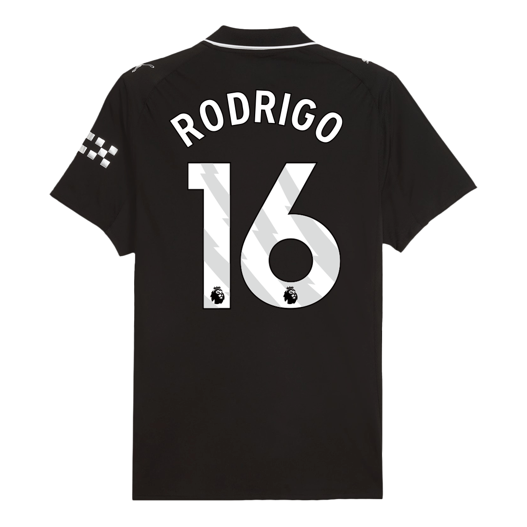 Camiseta de fútbol visitante auténtica RODRIGO #16 del Manchester City 2025/26, negra