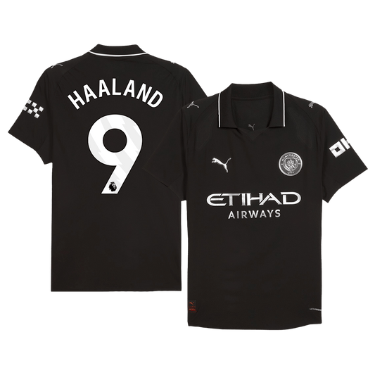 Camiseta de fútbol visitante auténtica HAALAND #9 del Manchester City 2025/26, negra