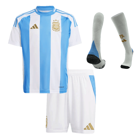Kit de camiseta local de Argentina para niños (camiseta, pantalón corto y medias) Copa América 2024