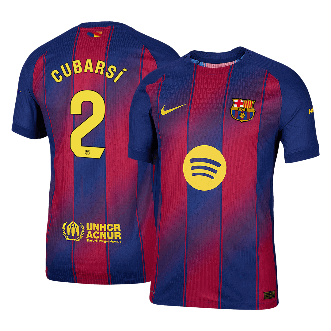 Camiseta de fútbol auténtica CUBARSÍ #2 del Barcelona 2025/26, roja y azul