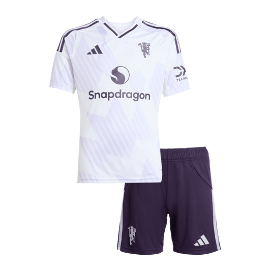 Kit de fútbol visitante del Manchester United para niño (Kit y pantalón corto) 2025/26, color blanco