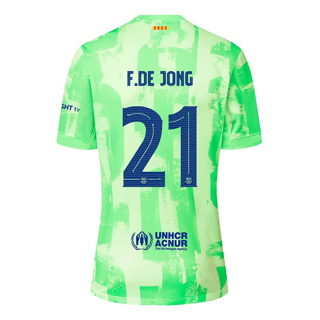 Camiseta de fútbol de visitante del Barcelona n.° 21 de F.DE JONG - UCL (logotipo de Spotify sin texto)
