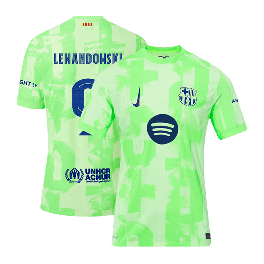 Auténtica camiseta de fútbol de visitante del Barcelona 2024/25 de Lewandowski #9 (UCL) (Logotipo de Spotify sin texto)