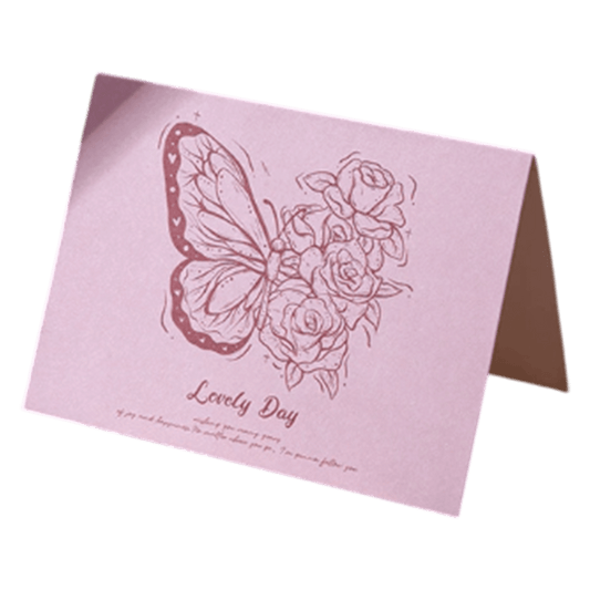 Tarjeta de aniversario personalizada con diseño de mariposa en color rosa