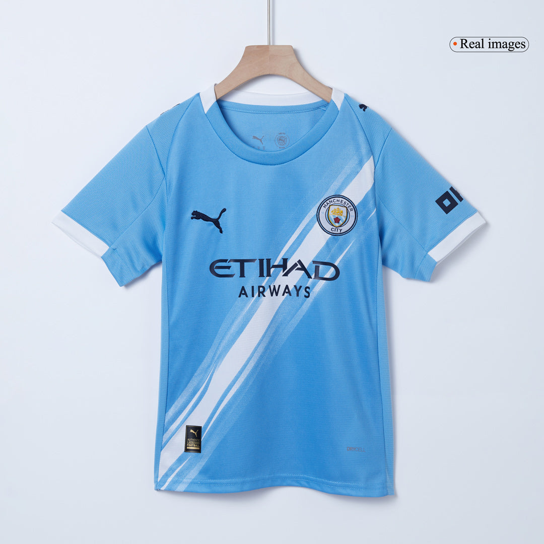 Kit de fútbol local del Manchester City para niño (Kit, pantalón corto y calcetines) 2025/26, azul