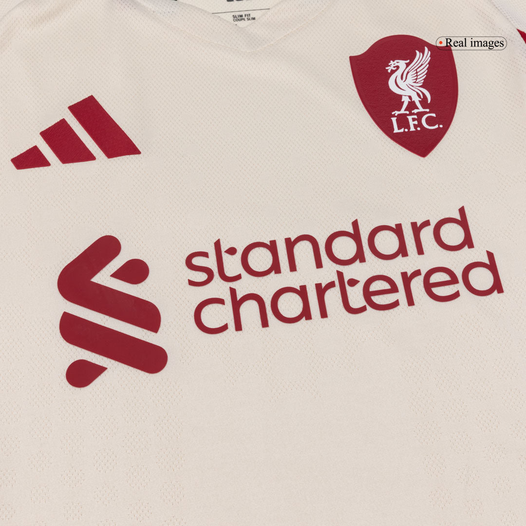 Camiseta de fútbol visitante auténtica del Liverpool 25/26 blanca