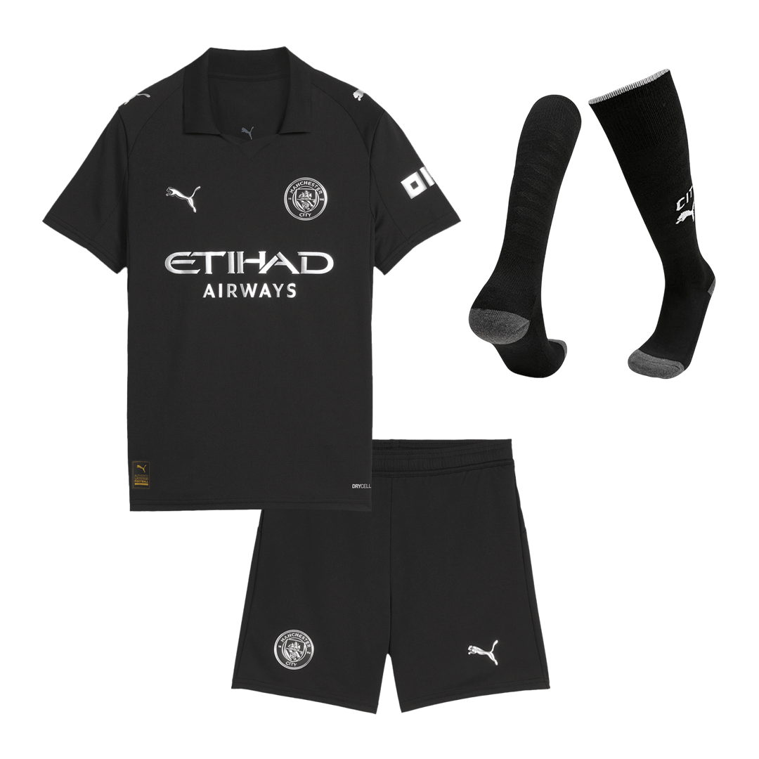 Kit de fútbol visitante del Manchester City para niños (Kit, pantalón corto y calcetines) 2025/26