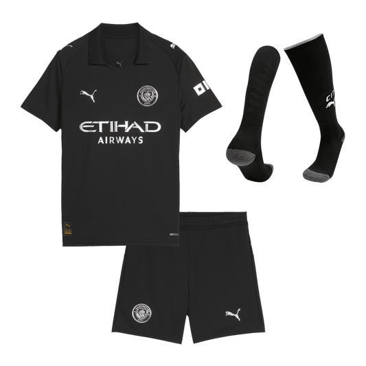 Kit de fútbol visitante del Manchester City para niños (Kit, pantalón corto y calcetines) 2025/26