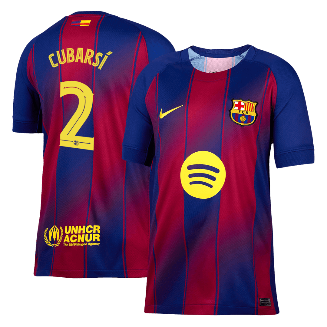 Camiseta de fútbol local CUBARSÍ #2 del Barcelona 2025/26 roja y azul - UCL