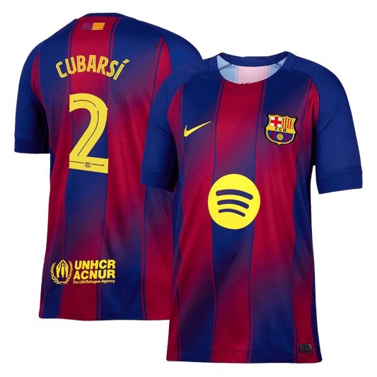 Camiseta de fútbol local CUBARSÍ #2 del Barcelona 2025/26 roja y azul - UCL
