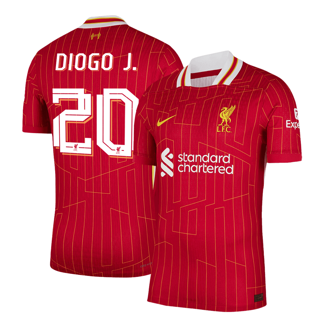 Camiseta de fútbol local auténtica de DIOGO J. #20 del Liverpool 2024/25, roja - UCL