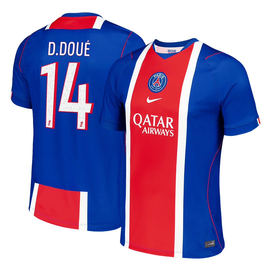 D.DOUE #14 Camiseta de fútbol del PSG para hombre, versión para aficionados, temporada 2026/27, color azul marino antiguo.