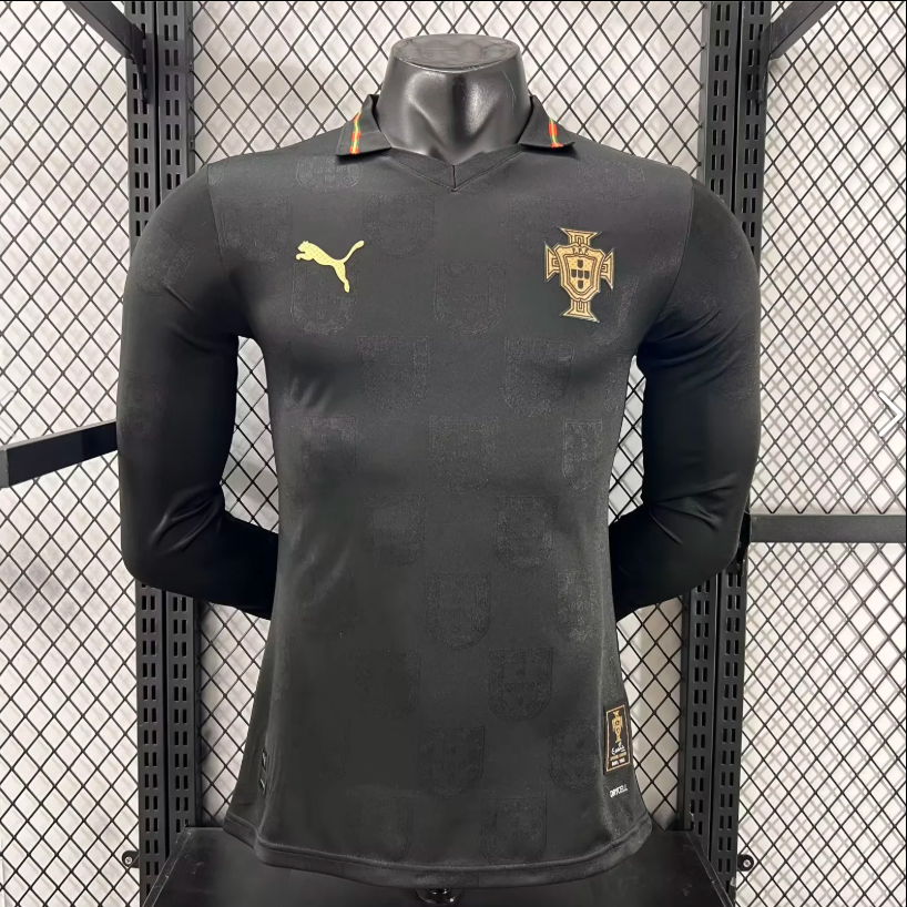 Camiseta de jugador de Portugal, color negro, tallas 26/27, mangas largas.