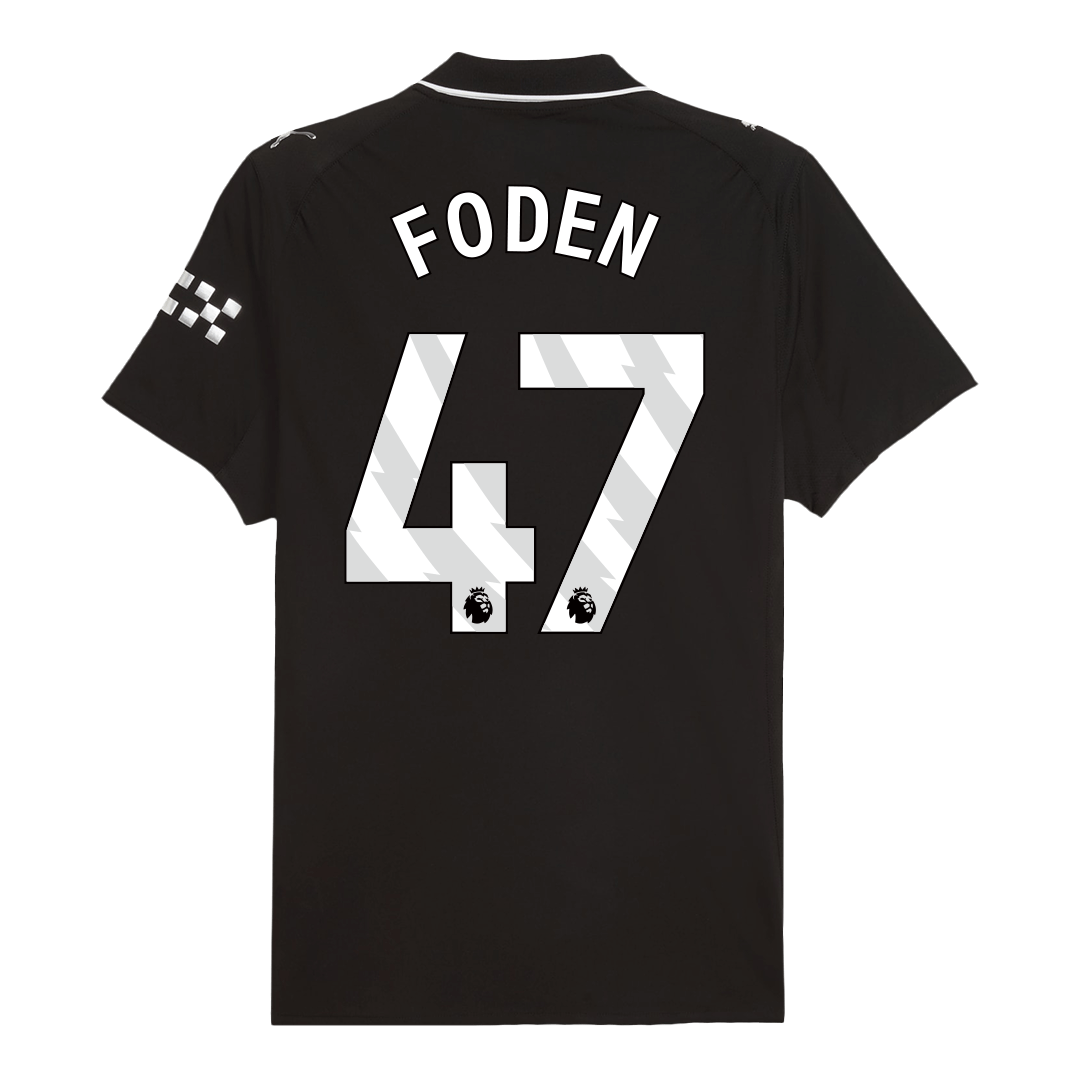 Camiseta de fútbol visitante auténtica FODEN #47 del Manchester City 2025/26, negra