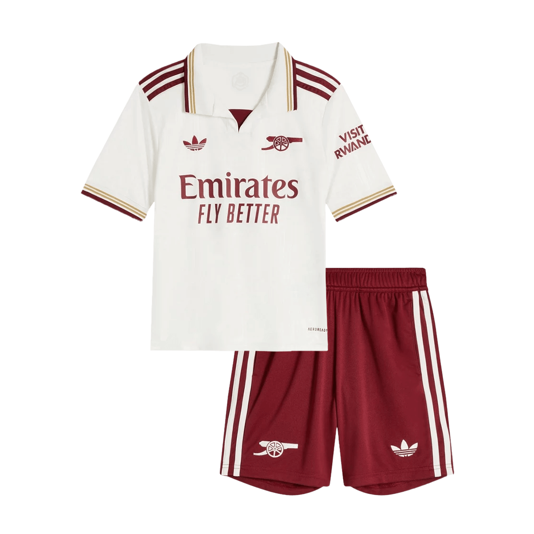 Kit de fútbol visitante del Arsenal para niños (Kit y pantalón corto) 2025/26