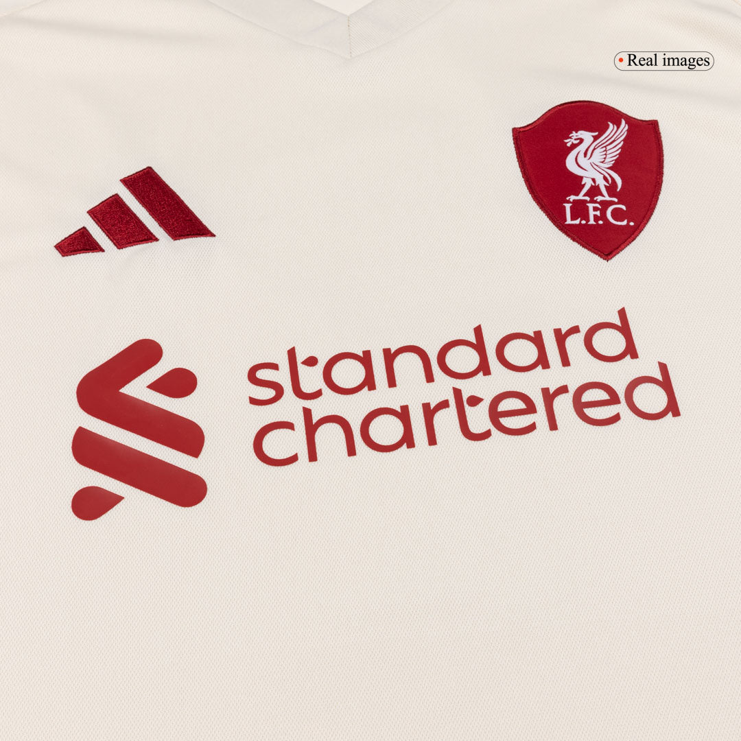 Kit de visitante del Liverpool (camiseta y pantalones cortos) 25/26 blanca
