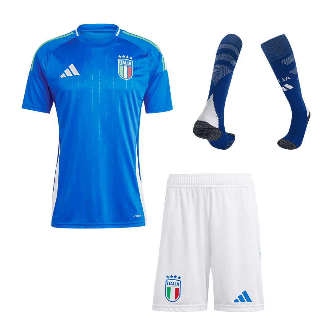 Kit de fútbol local de Italia (camiseta, pantalón corto y medias) para la Eurocopa 2024