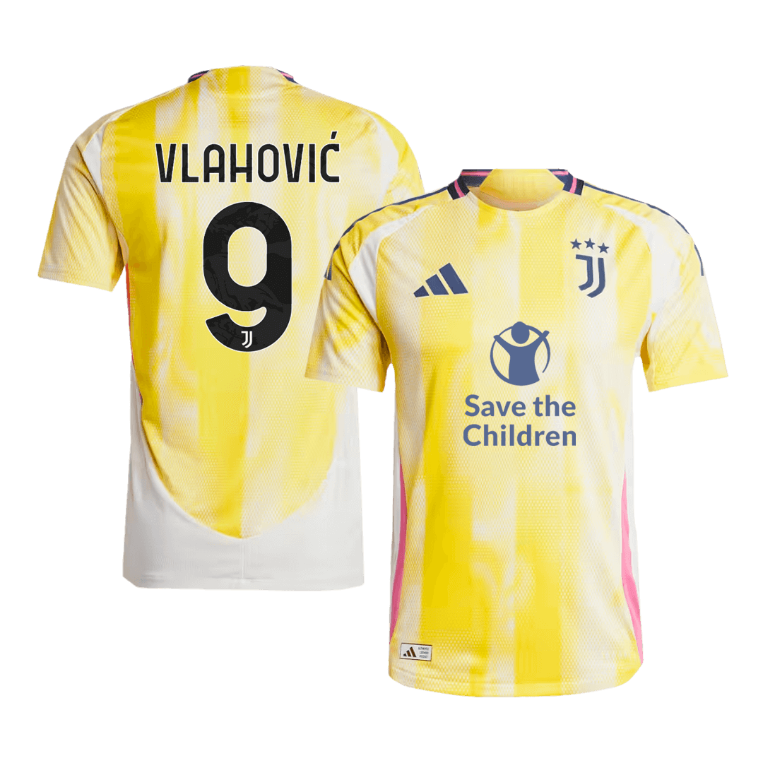 Camiseta de visitante auténtica de VLAHOVIĆ #9 de la Juventus 2024/25 - Patrocinador de Save The Children