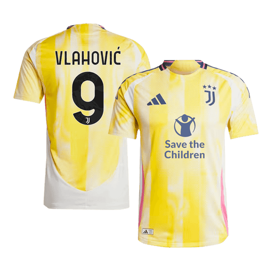 Camiseta de visitante auténtica de VLAHOVIĆ #9 de la Juventus 2024/25 - Patrocinador de Save The Children
