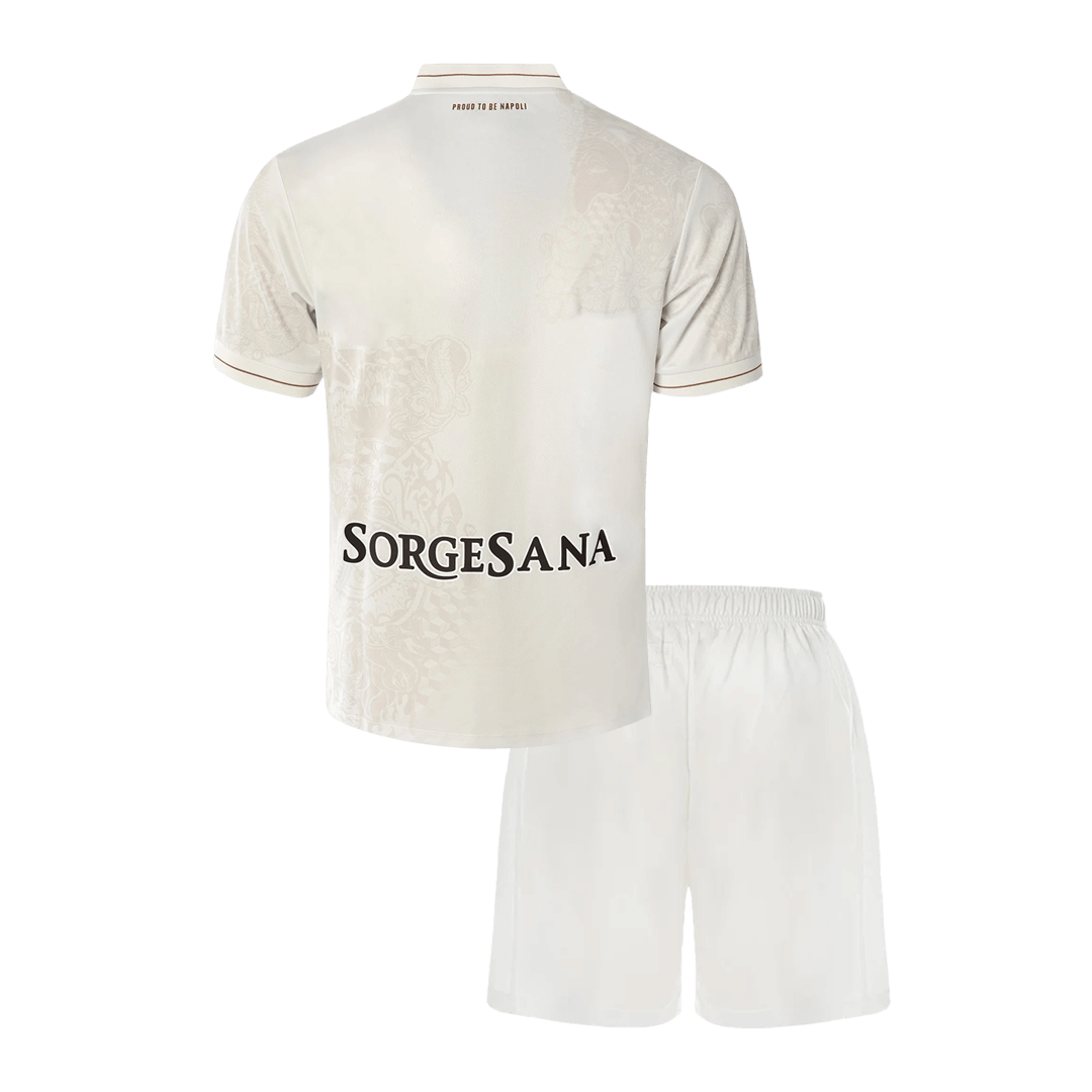 Kit de visitante del Napoli 25/26 para niños (camiseta y pantalones cortos) blanco