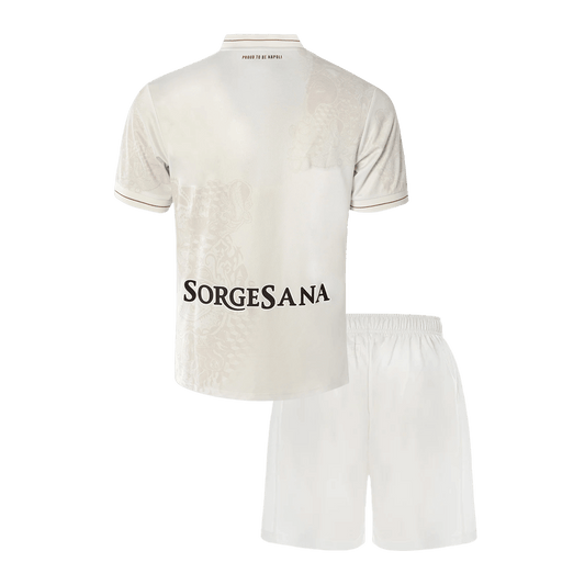 Kit de visitante del Napoli 25/26 para niños (camiseta y pantalones cortos) blanco