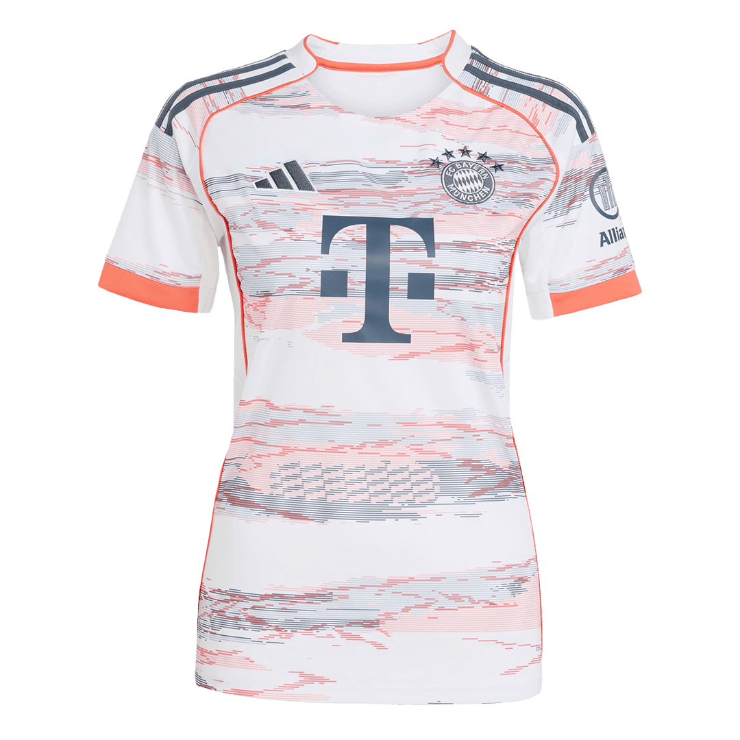 Camiseta de fútbol visitante del Bayern Múnich 2025/26 para mujer, blanca