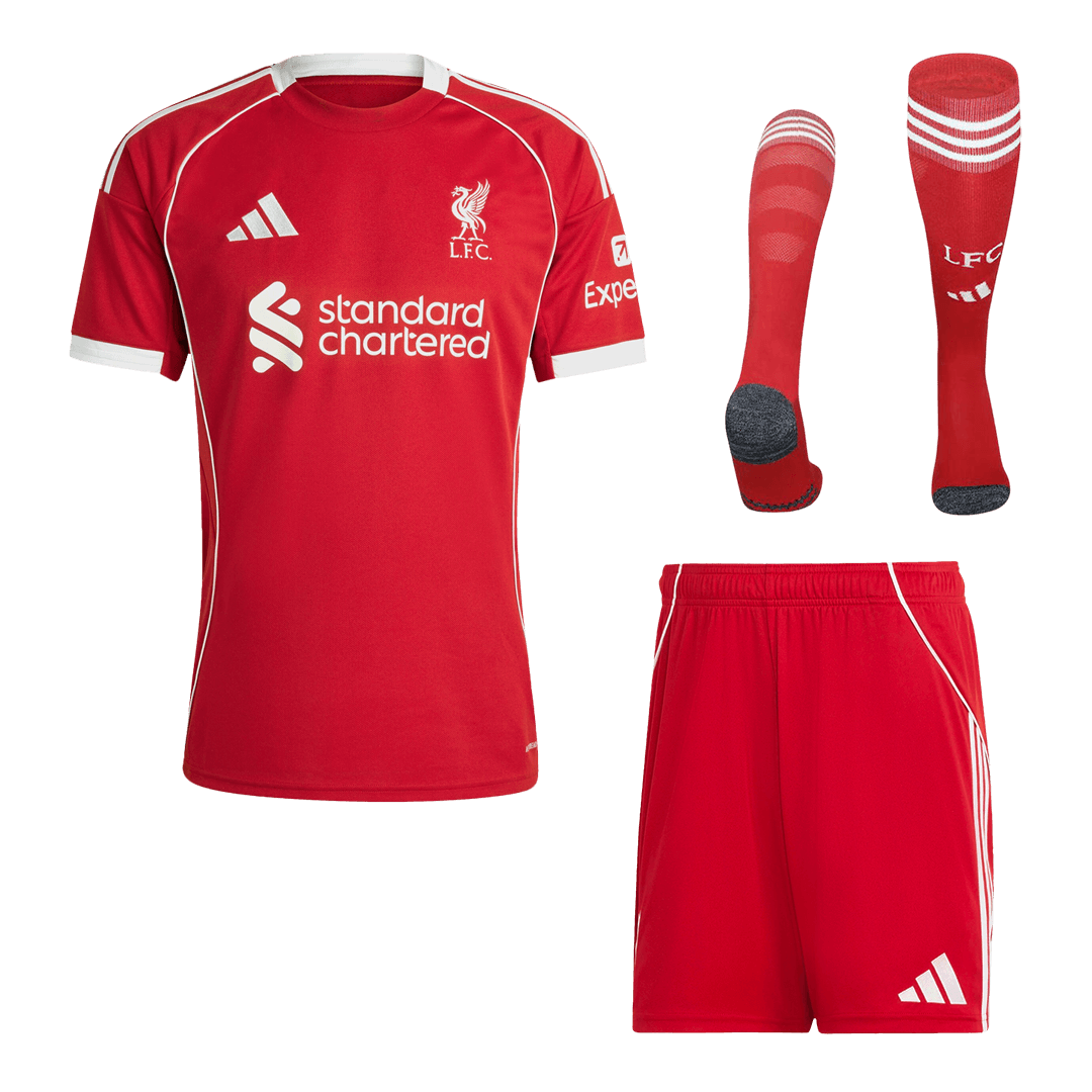 Kit de camiseta de fútbol local del Liverpool (camiseta, pantalones cortos y calcetines) 2025/26