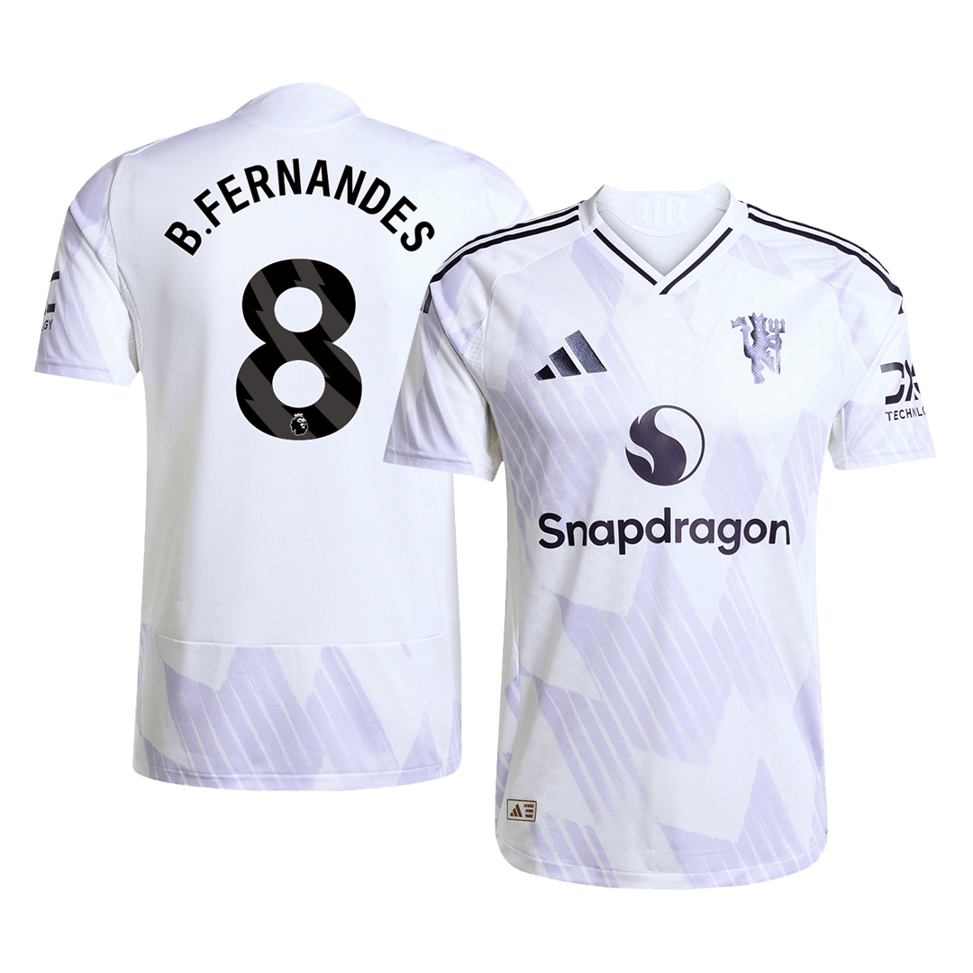 Camiseta de fútbol visitante auténtica de B.FERNANDES #8 del Manchester United 2025/26, blanca