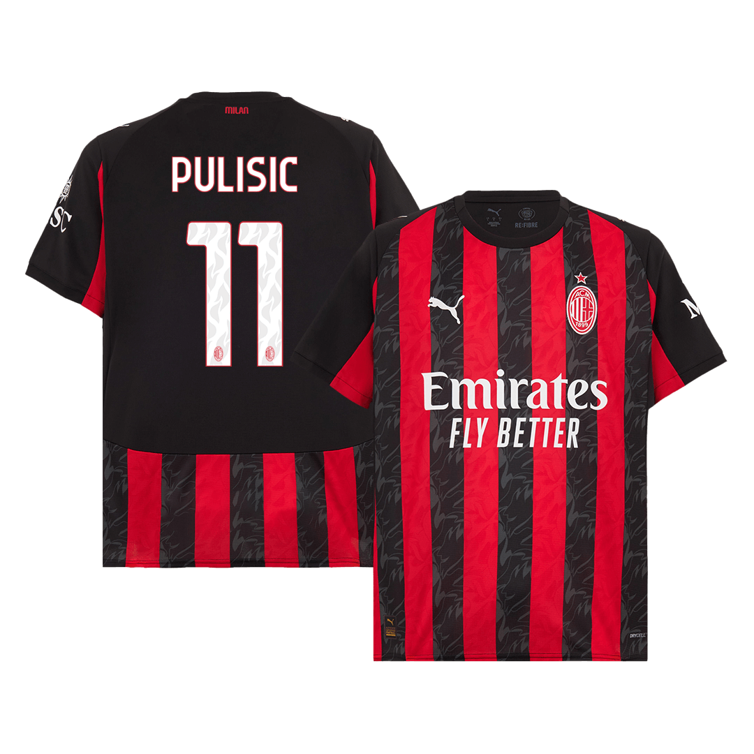 Camiseta de fútbol local PULISIC #11 del AC Milan 2025/26, roja y negra