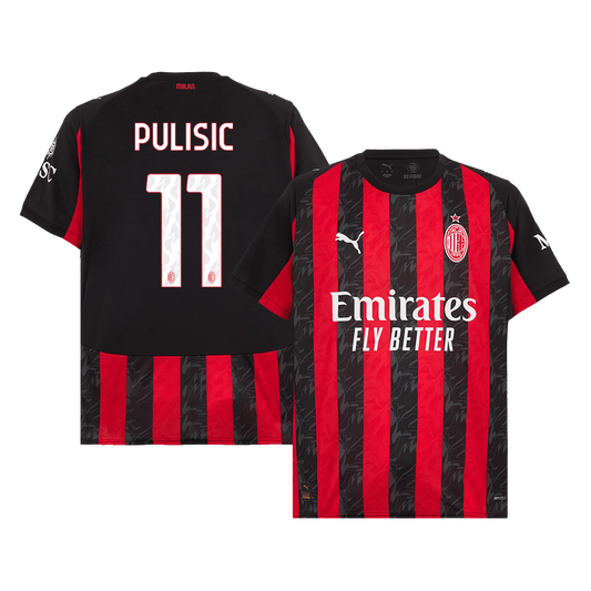Camiseta de fútbol local PULISIC #11 del AC Milan 2025/26, roja y negra