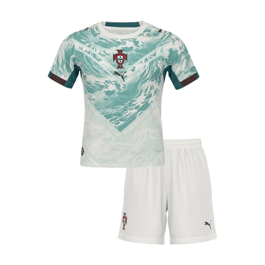 Equipación infantil de visitante de Portugal (camiseta + pantalón corto) para el Mundial 2026