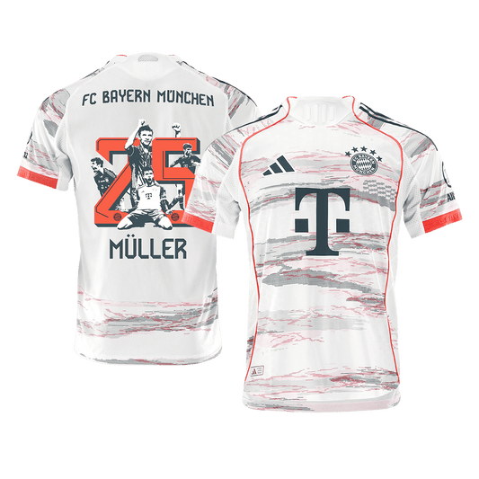 Camiseta de visitante del Bayern Múnich 2025/26, auténtica, especial MÜLLER n.° 25, color blanco