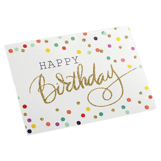 Tarjeta de cumpleaños personalizada con puntos de colores blancos