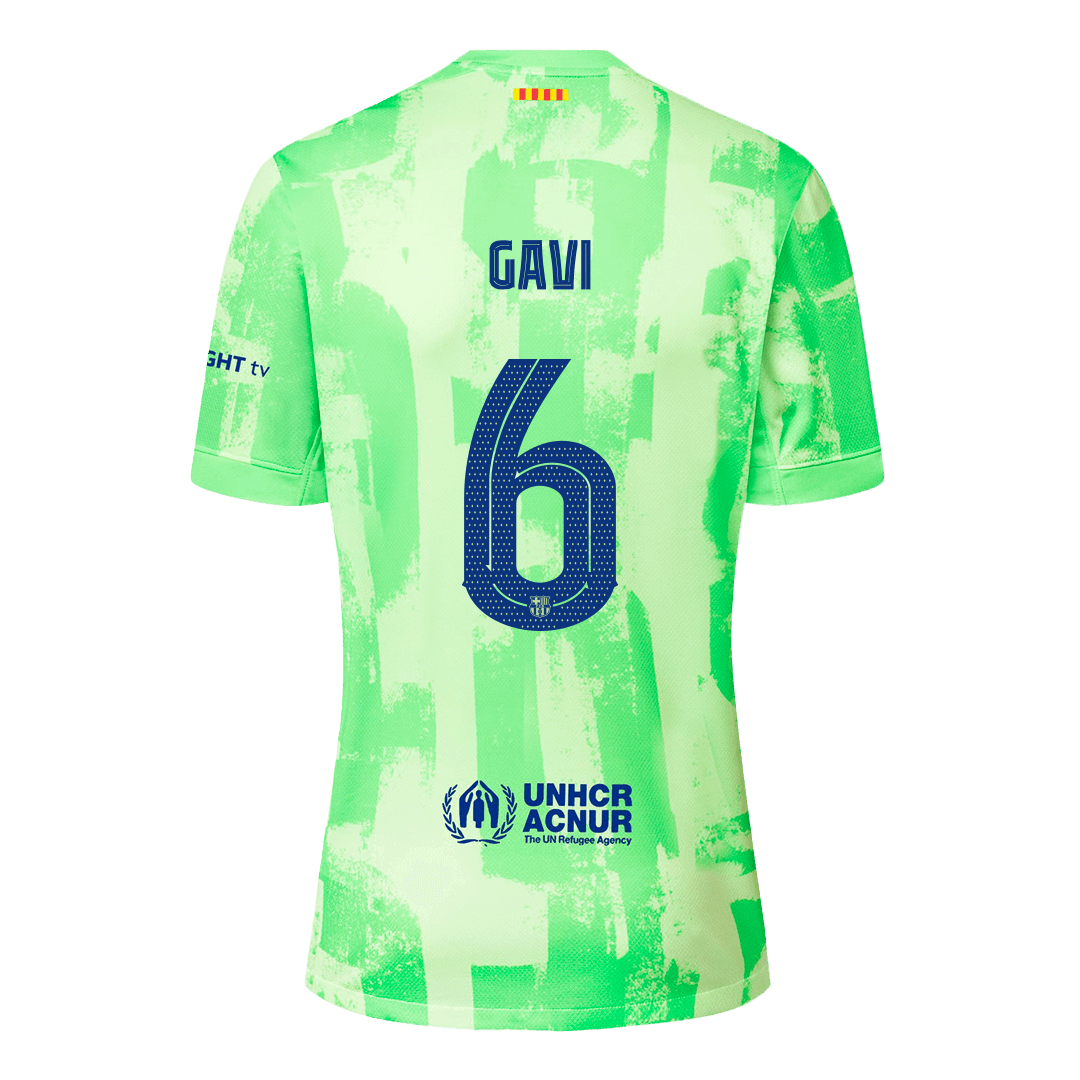 Camiseta de fútbol visitante GAVI #6 del Barcelona - UCL (Logotipo de Spotify sin texto)