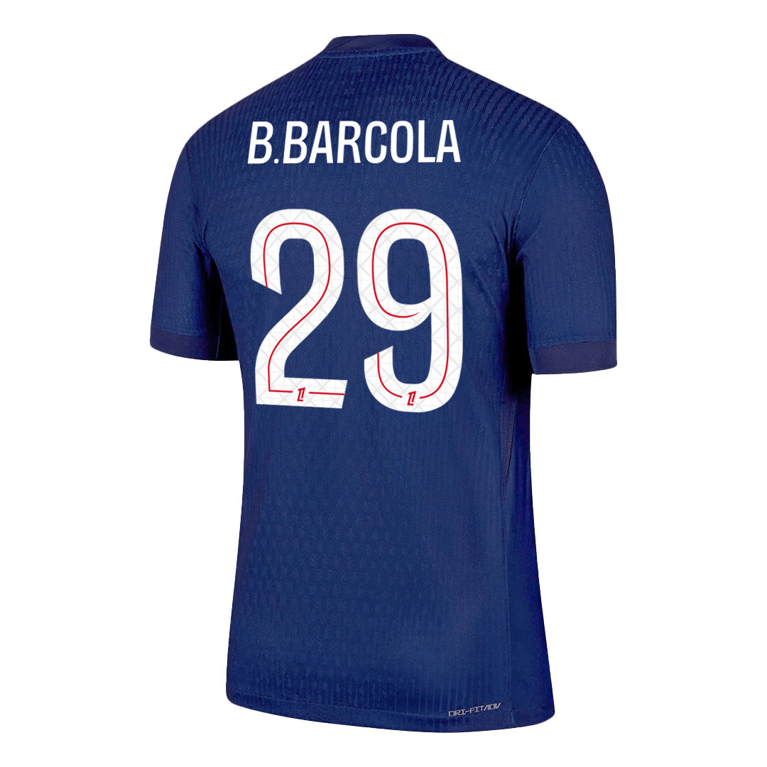 Camiseta de fútbol local auténtica del PSG B.BARCOLA #29 2025/26, azul marino