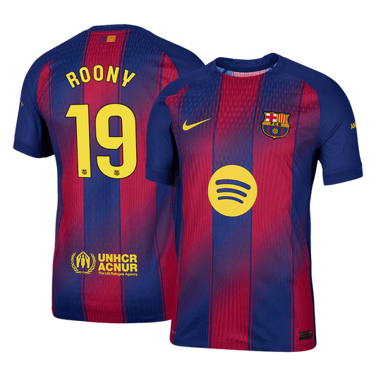 Camiseta de fútbol local auténtica del Barcelona ROONY #19 2025/26, roja y azul