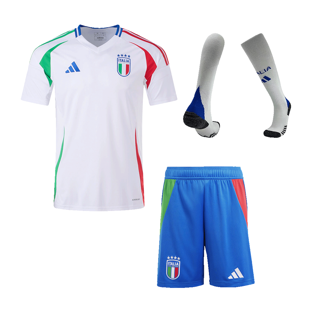 Kit de fútbol de visitante de Italia (camiseta, pantalón corto y medias) para la Eurocopa 2024