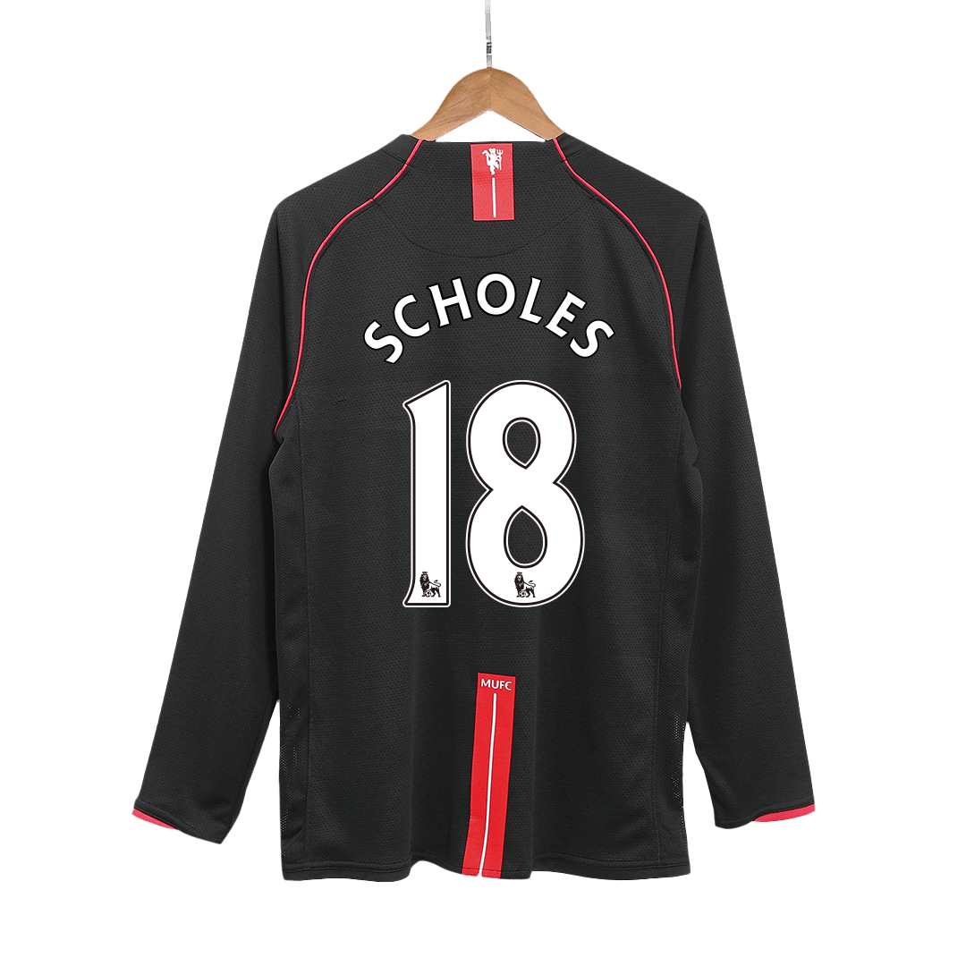 Camiseta de fútbol retro de manga larga de visitante del Manchester United SCHOLES #18 2007/08